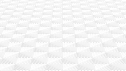 Abstract geometric background. Texture of white shapes of square elements with shadows. Rectangle 3d render backdrop. Repeating cube polygonal objects.Stylish decorative wallpaper concept rendering.