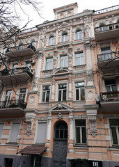 Facade of the building decorated with columns