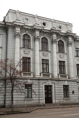 Facade of the building decorated with columns