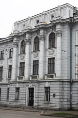 Facade of the building decorated with columns