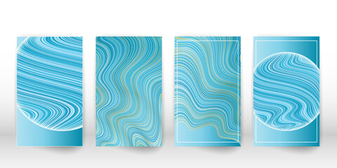 Fluid blue poster template. Wavy lines cover flyer set.