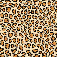 Leopard. Seamless leopard skin pattern. Animal skin in vector. Printing on clothing, dress, fabric, background printing. Seamless colorful leopard pattern. Vector image. Safari texture, zoo, jungle.