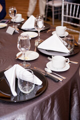 table settings on gray table cloth