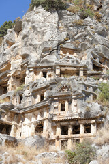  Myra  was an ancient Greek town in Lycia.The tomb carved into the rocks, the so-called necropolis.Tombs are located high above the ground