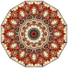 Decorative mandala ornament with ethnic motifs. Beautiful print for rug or umbrella.