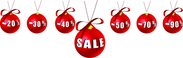 Christmas and New Years sale. Beautiful  red Christmas balls.  Vector illustration.