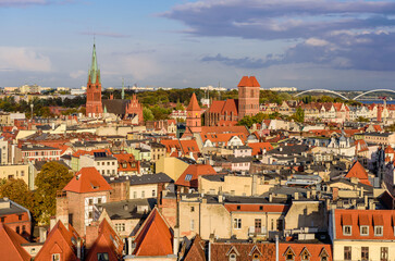 Sightseeing of Poland. Cityscape of Torun. Beautiful aerial view of Torun old town.