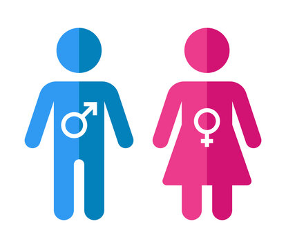 colored signs of man and woman. signs on the toilet doors. flat vector illustration on blom background.