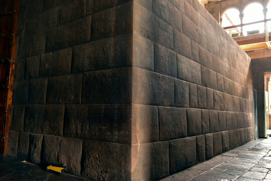 inca walls in coricancha temple  of the sun,cusco,peru