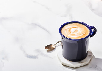 Latte in Blue Mug on Marble Isolated
