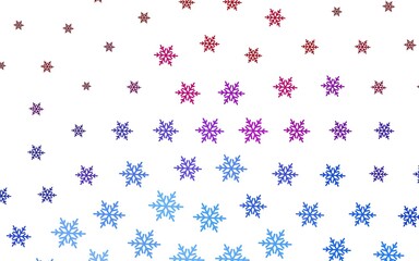 Light Blue, Red vector pattern with christmas snowflakes, stars.