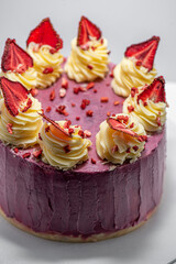 Delicious cake in a confectionery on a white background