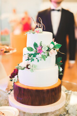 Luxury decorated wedding cake on the table