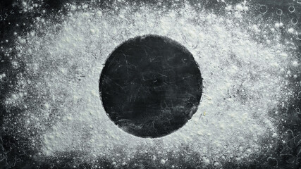 Wheat flour. Bakery on a black stone background. Top view. Free space for text.