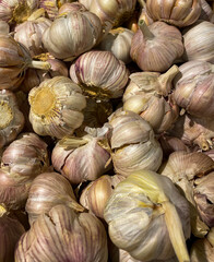 Delicious vegetables at the weekend market . Lots of garlic
