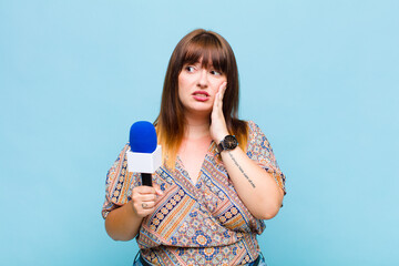plus size woman feeling bored, frustrated and sleepy after a tiresome, dull and tedious task,...