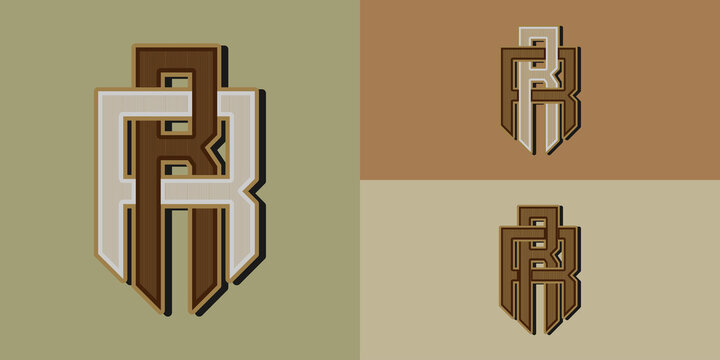 Vintage RR,R  initial letter monogram with gold and white color 