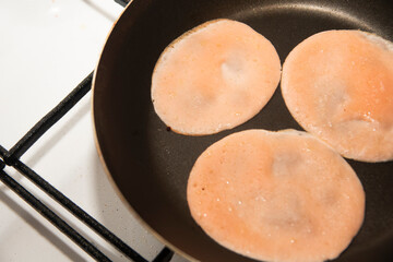 pancakes in a frying pan