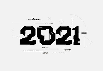 2021 Happy New Year logo future text design. 2021 hi-tech number design template.