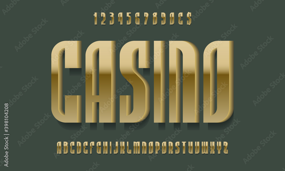 Fototapete casino alphabet with numbers of golden 3d symbols with shadow. luxurious display font. vector isolat