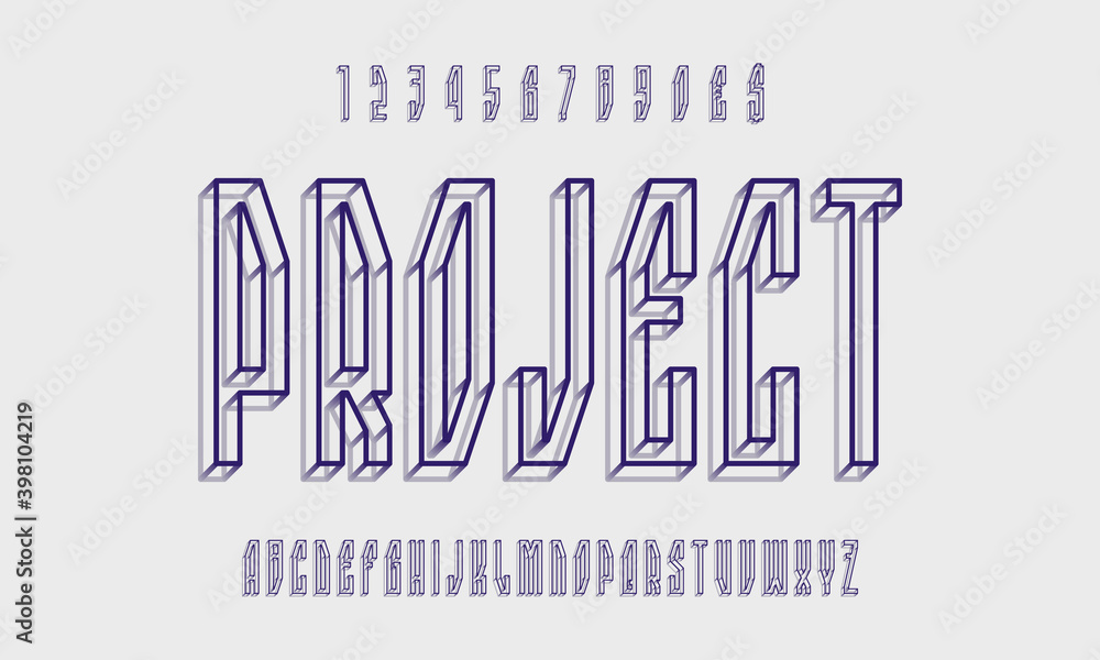 Fototapete project alphabet with numbers of wireframe 3d symbols. volumetric display font. vector isolated engl