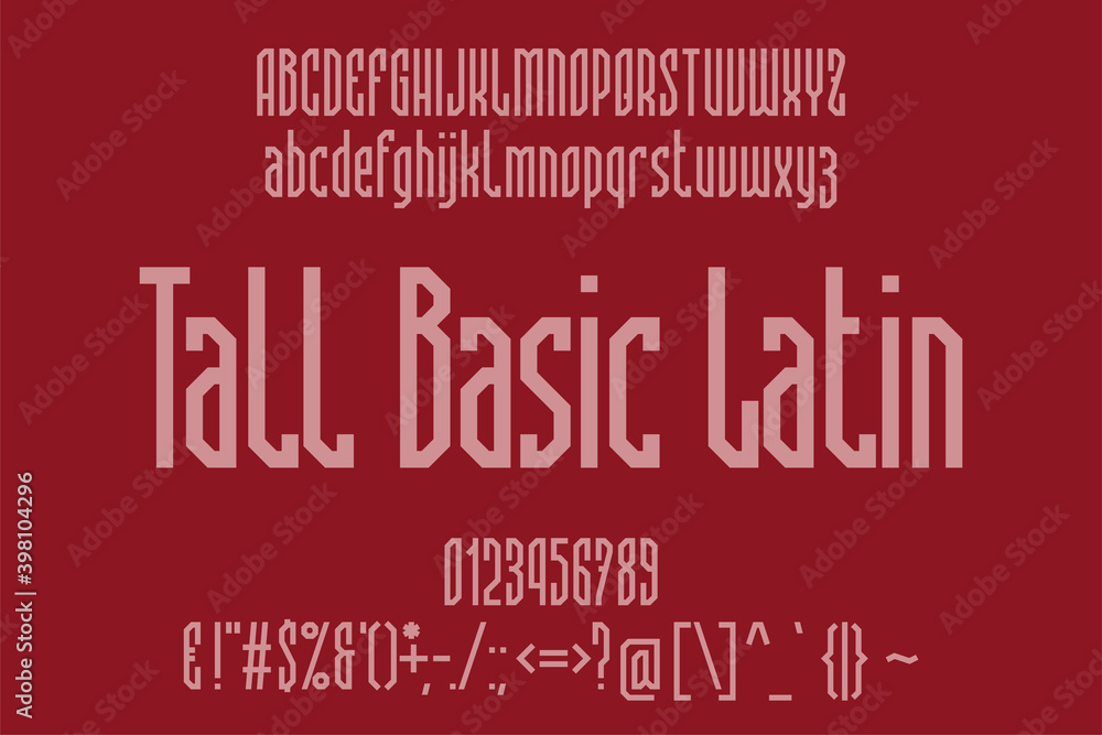 Fototapete tall basic latin display font. stylish typeface with uppercase and lowercase letters, numbers and pu