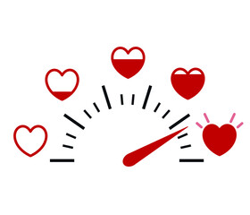 Love heart filled with speedometer symbol. Valentines Day Flat Style Love Meter Red Hearts Vector.
