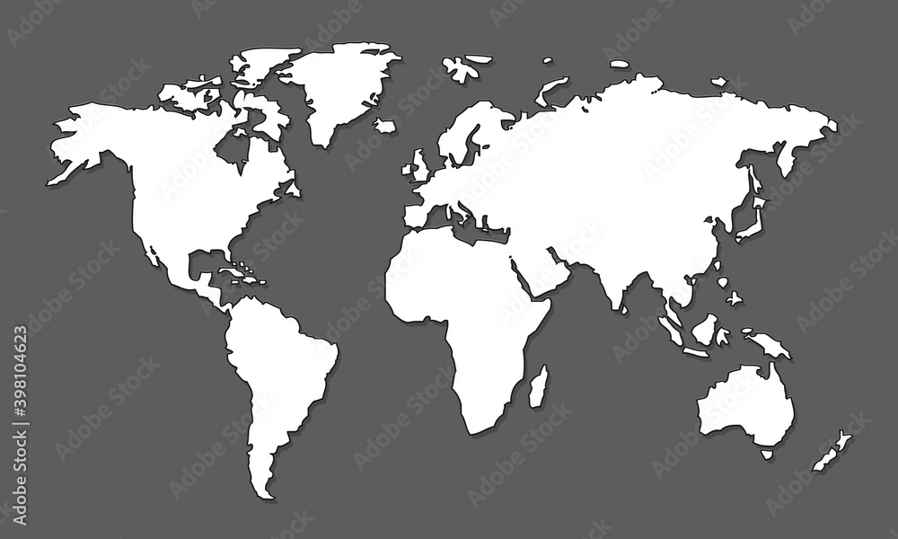 Poster world map vector, isolated on grey background. flat earth, gray map template for web site pattern, a