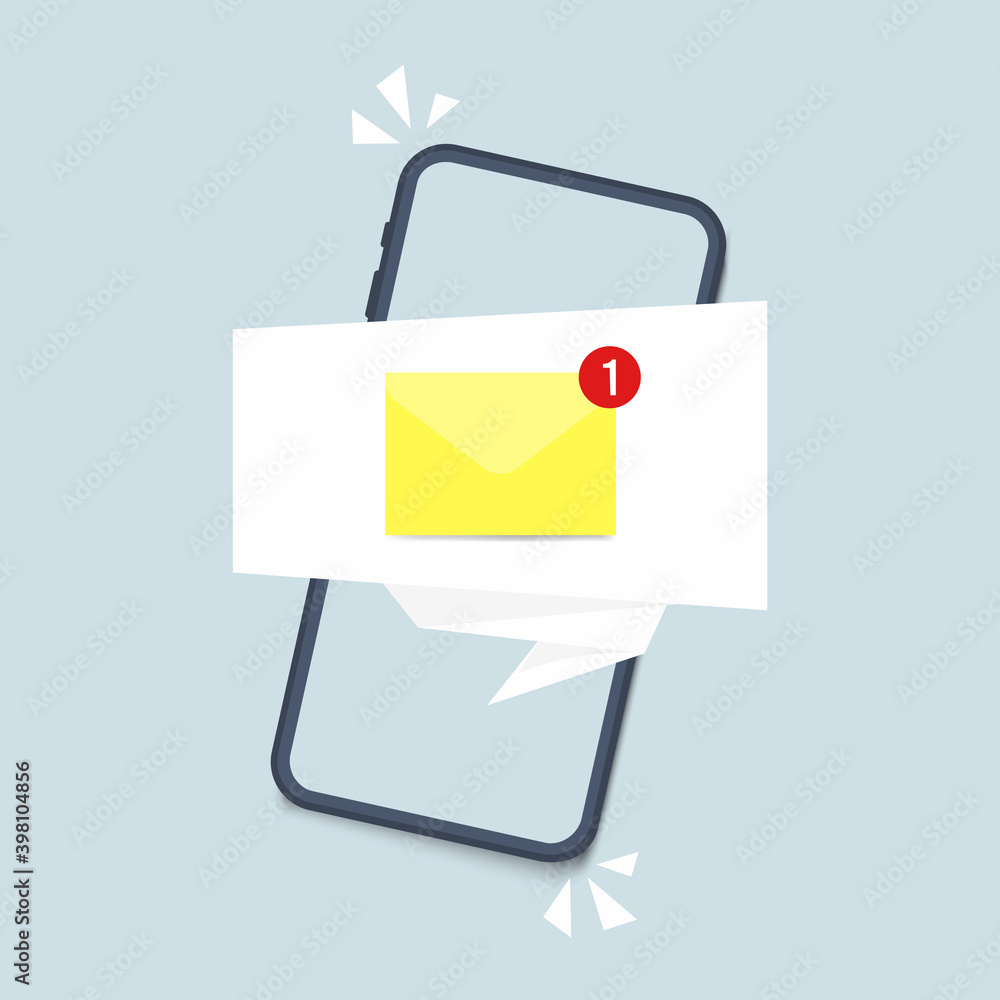 Poster smartphone with notification icon on screen. icon new message on mobile phone screen. mobile notific