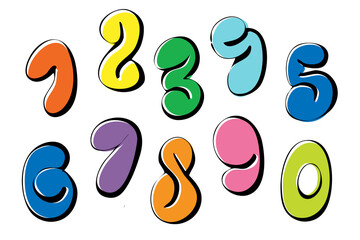 Colorful bright set of numbers. Color element isolated on white background. Hand drawn vector illustration.