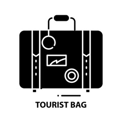 tourist bag icon, black vector sign with editable strokes, concept illustration