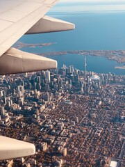 Toronto downtown view from the airplane, tilt shift