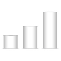 Set of white and metallic tin can. Bank food sign, Vector