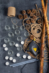 Stages of making a Christmas window handmade natural style decoration