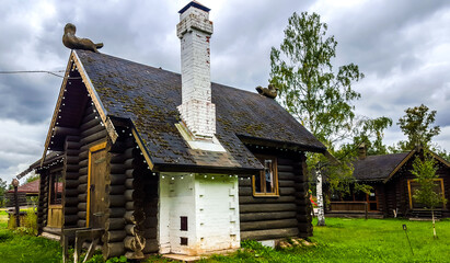  Wooden house in Russian village Shuvalovka, Saint Petersburg, Russia