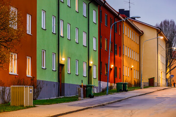 Stockholm, Sweden A picturesque street in the Hagersten neighborhood called Junkergatan.