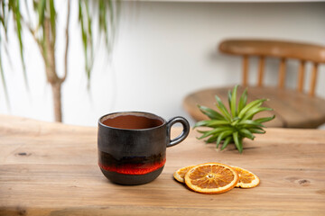 colorful coffee cup on wooden table