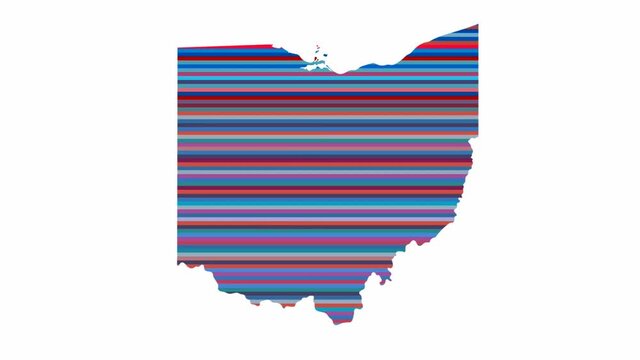 Ohio US state contour map background vertical rows of colors change tone looped video