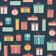 Seamless pattern with colorful gift boxes	