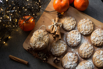 Biscuits close up photo. Christmas decoration. Holiday menu ideas. 
