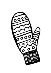 Hand drawn vector mittens with scandinavian ornaments. Doodle illustration of cute mittens on white background.