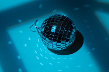 Blue toned disco christmas toy ball isolated