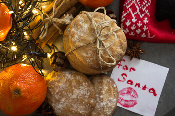 Cookies for Santa. Sweet biscuits top view photo.
