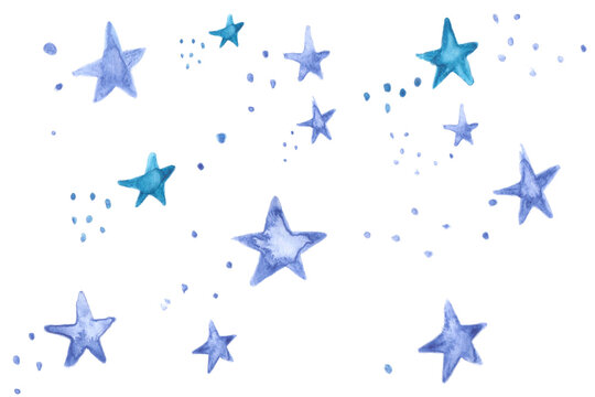 Seamless pattern with hand drawn painted stars. Watercolor illustration. Modern painted ornament for wrapping paper. Hand drawn stars elements.