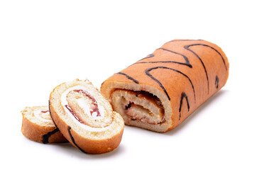 sponge cake roll on white background