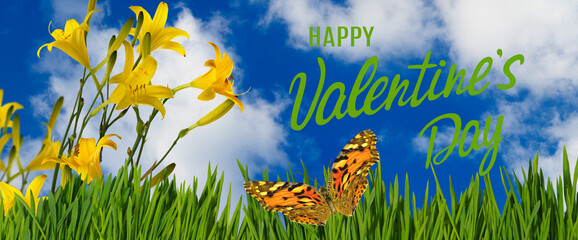 happy valentines day with beautiful festive flowers on colorful background