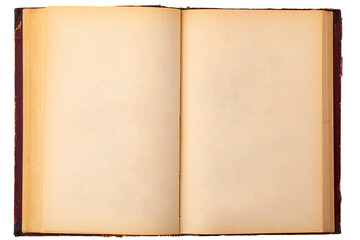 Old vintage open book isolated on white background