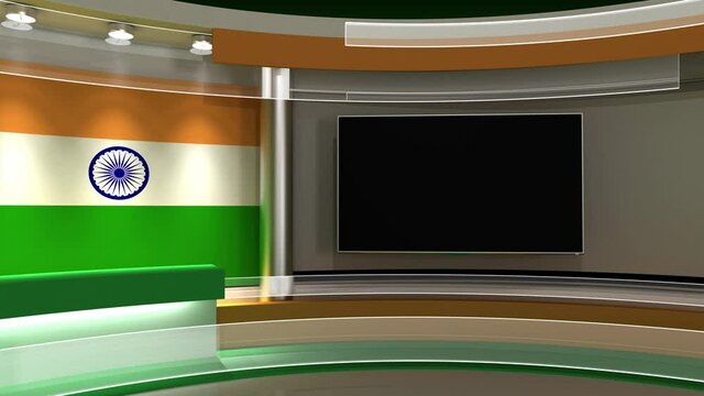 TV studio. India flag studio. India flag background. News studio. The perfect backdrop for any green screen or chroma key video or photo production. 3d render. 3d
