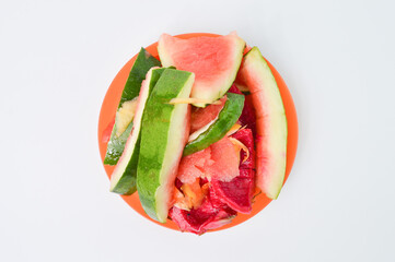Top view of fruit waste on a white background. 