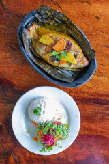 fish with vegetables and herbs